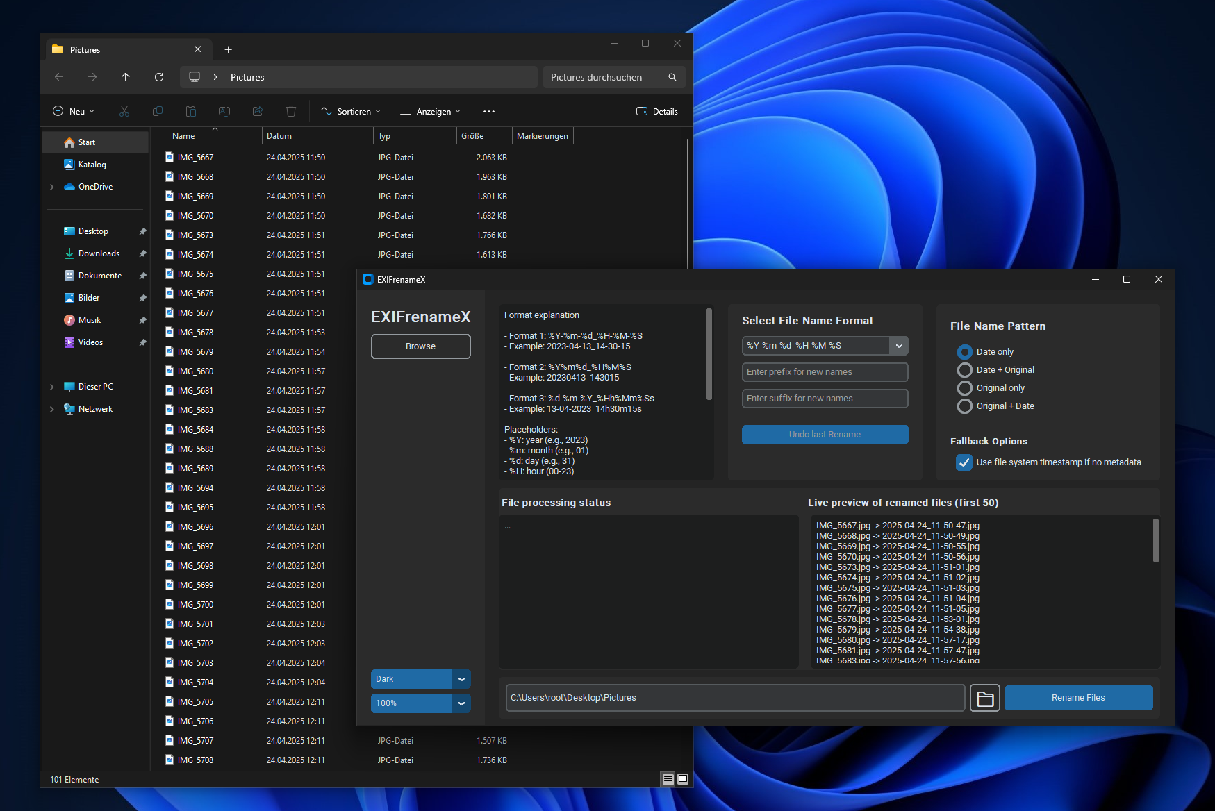 EXIFrenameX Screenshot